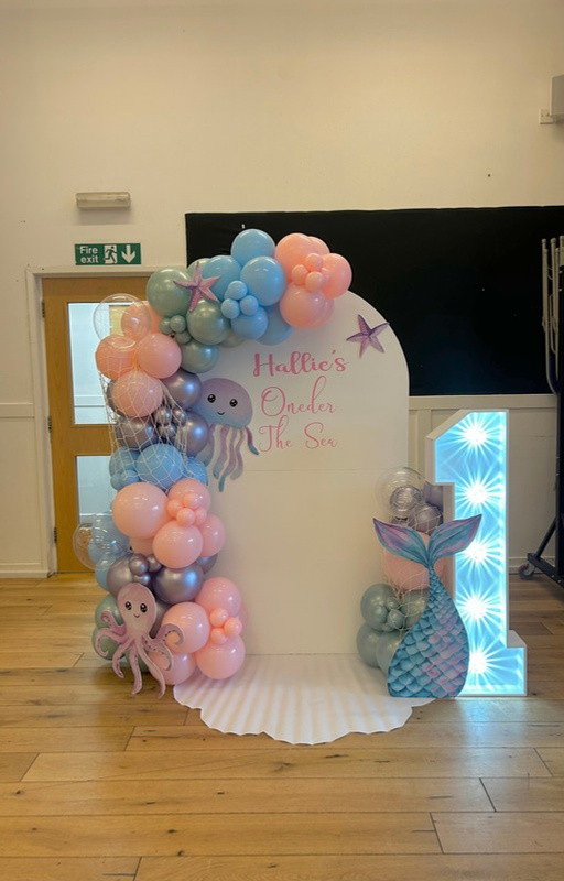 Mermaid under-the-sea themed birthday setup